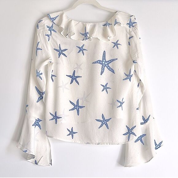 Rixo London Starfish Jane Ruffle-trimmed printed silk-crepe blouse Size Small - Picture 5 of 16